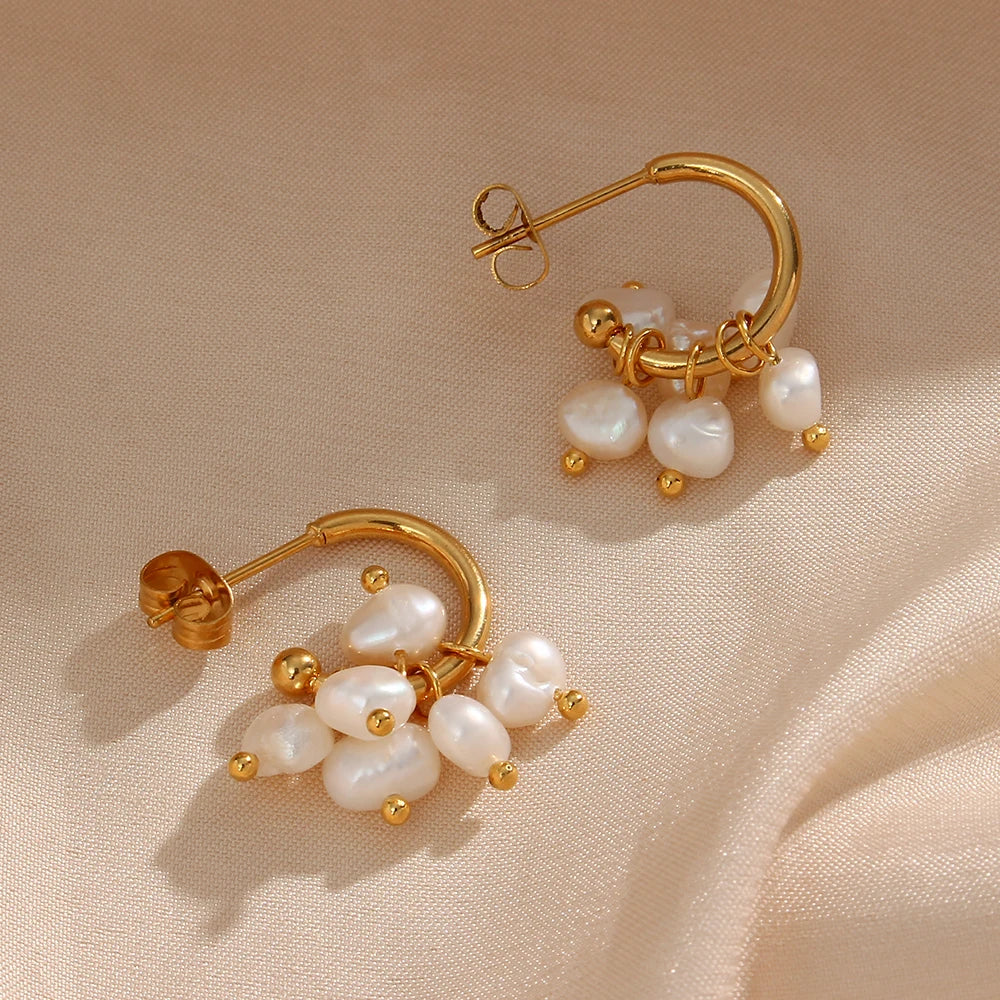 18k Dainty Pearl Droplet Dangle Earrings