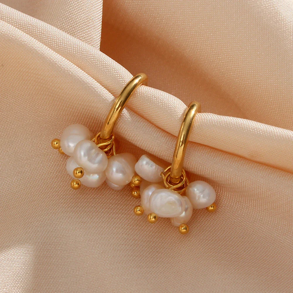 18k Dainty Pearl Droplet Dangle Earrings
