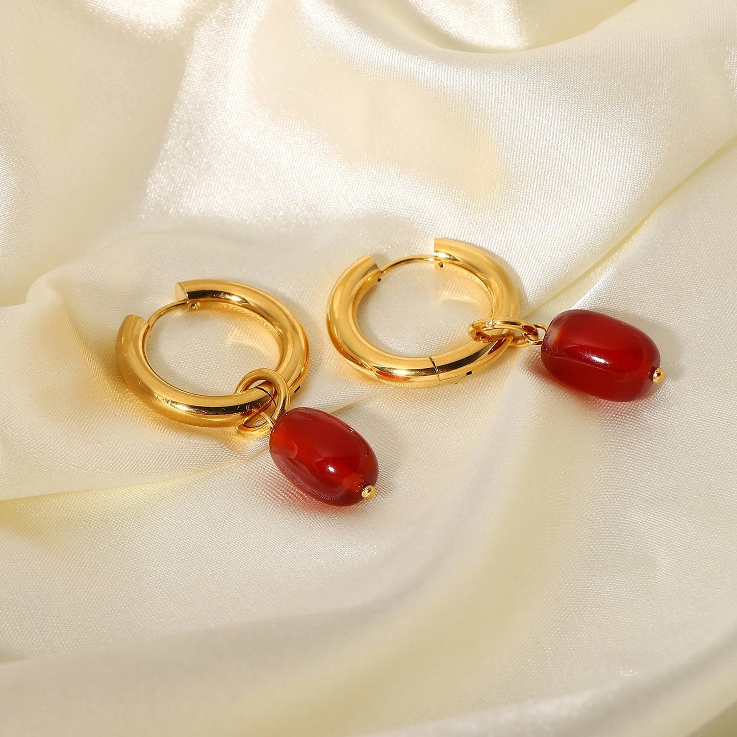 Dainty Carnelian Huggie Hoop Earrings