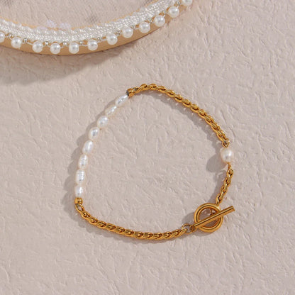 Classic Twist Pearl Circle Lock Bracelet