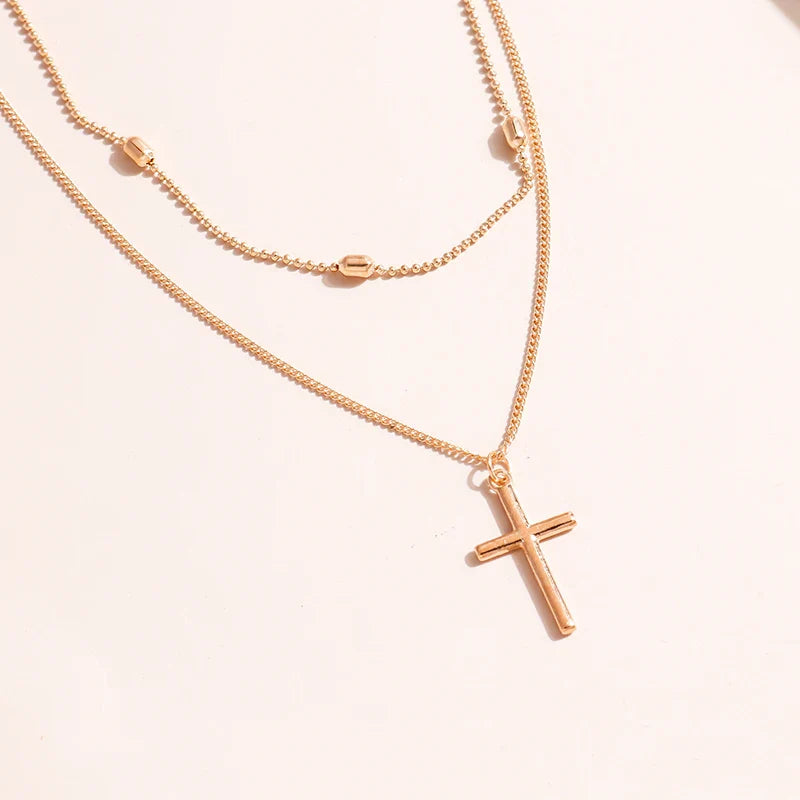 Dainty Layered Choker and Cross Necklace