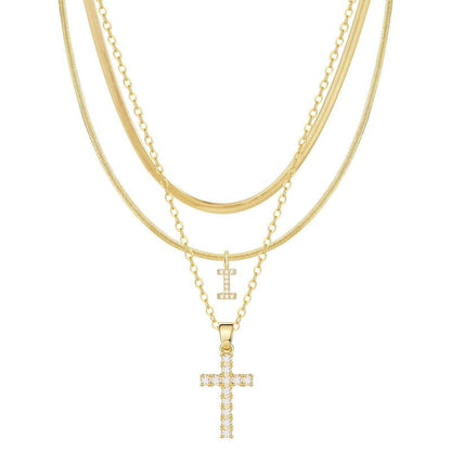 3pc 14k Diamond Accented Initial & Cross Necklace Set