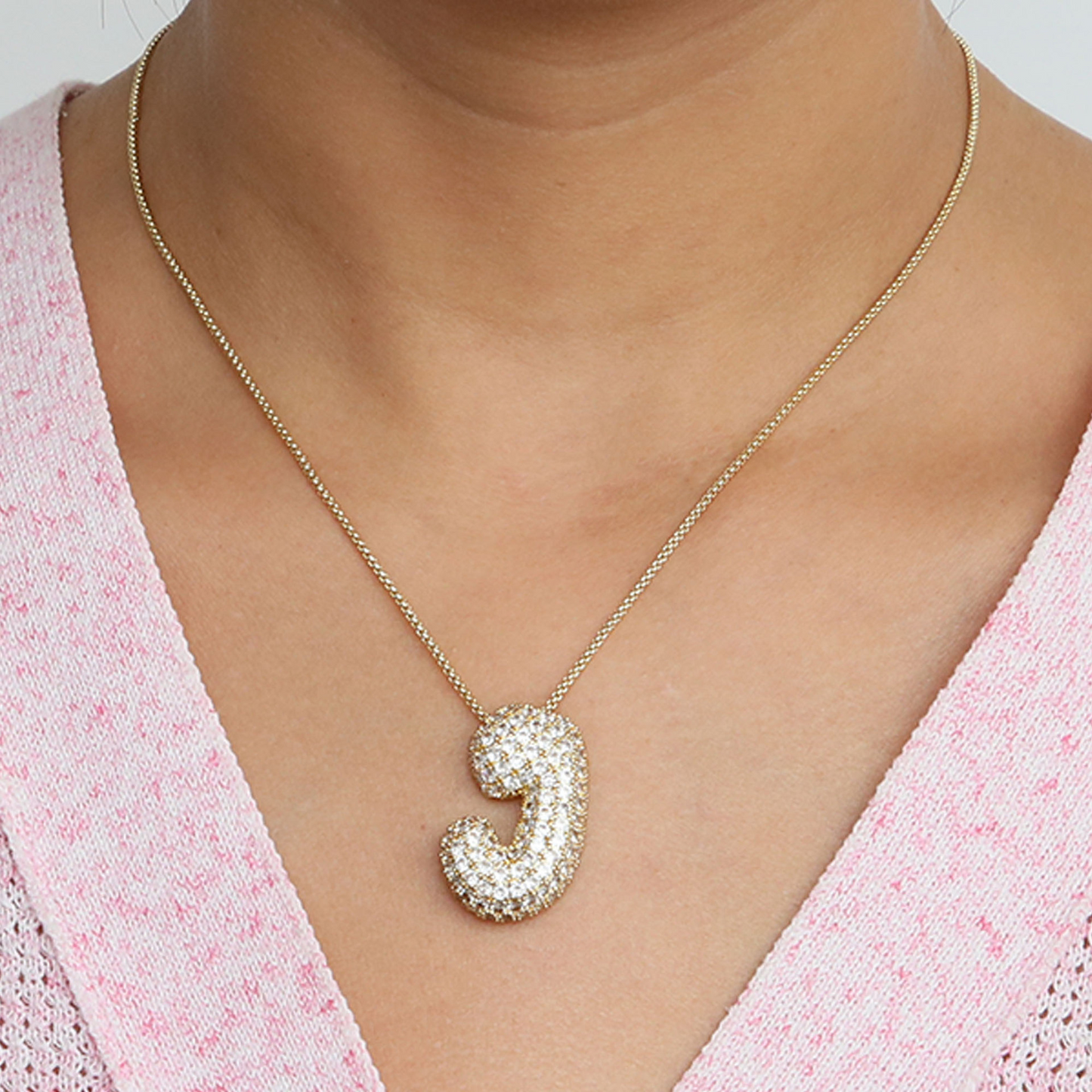Chunky Bubble Diamond Dazzle Initial Necklaces