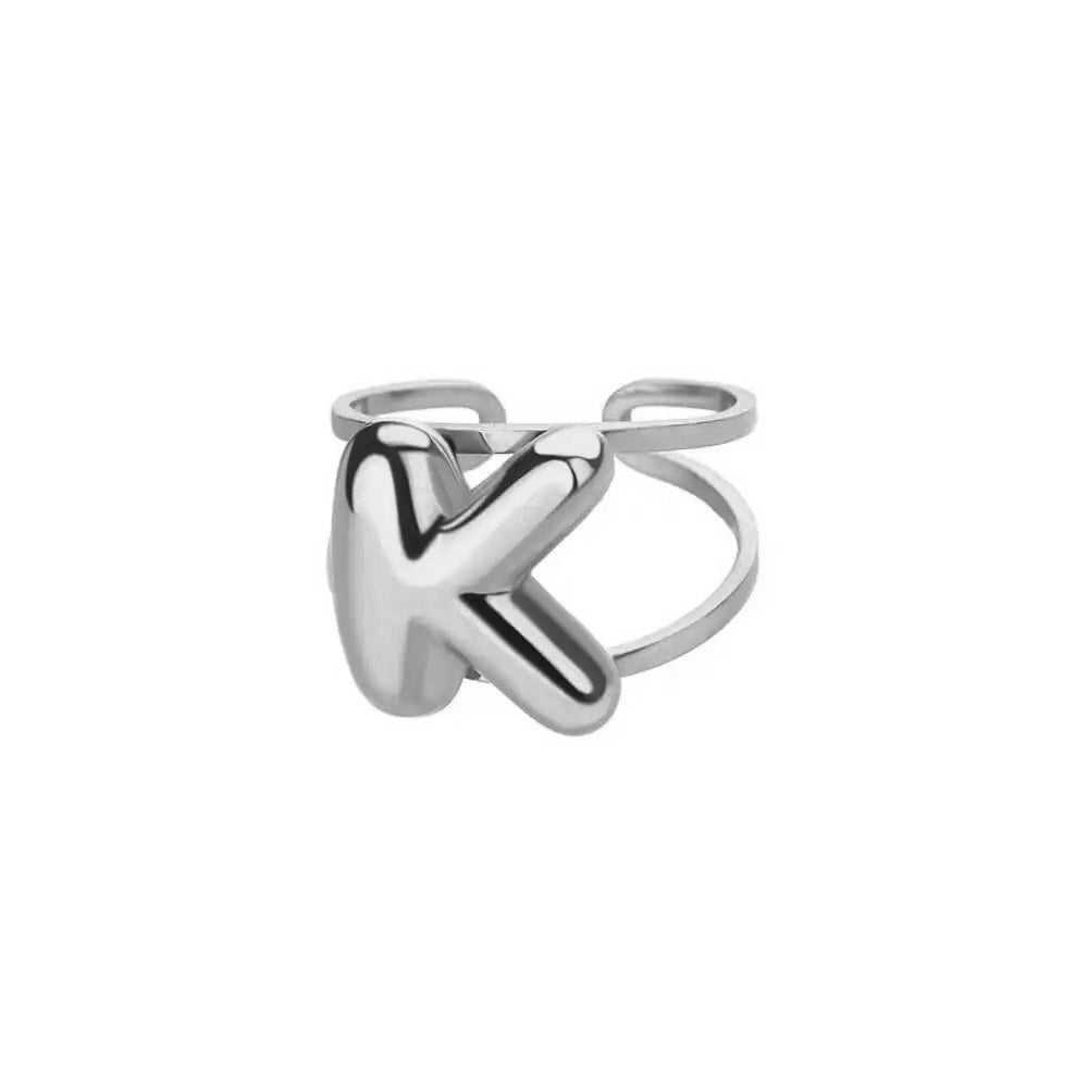 Adjustable Open Band Bubble Letter Initial Ring