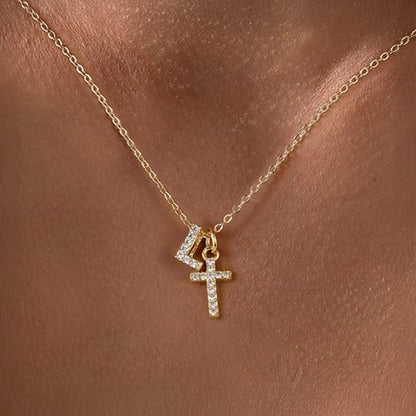Dainty Diamond Initial & Cross Necklace