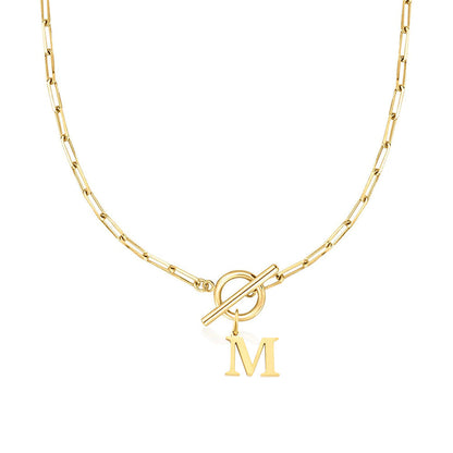 Paperclip Letter Initial Circle Lock Clasp Necklace