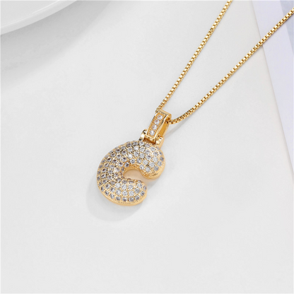 14k Diamond Dazzle Bubble Initial Necklace