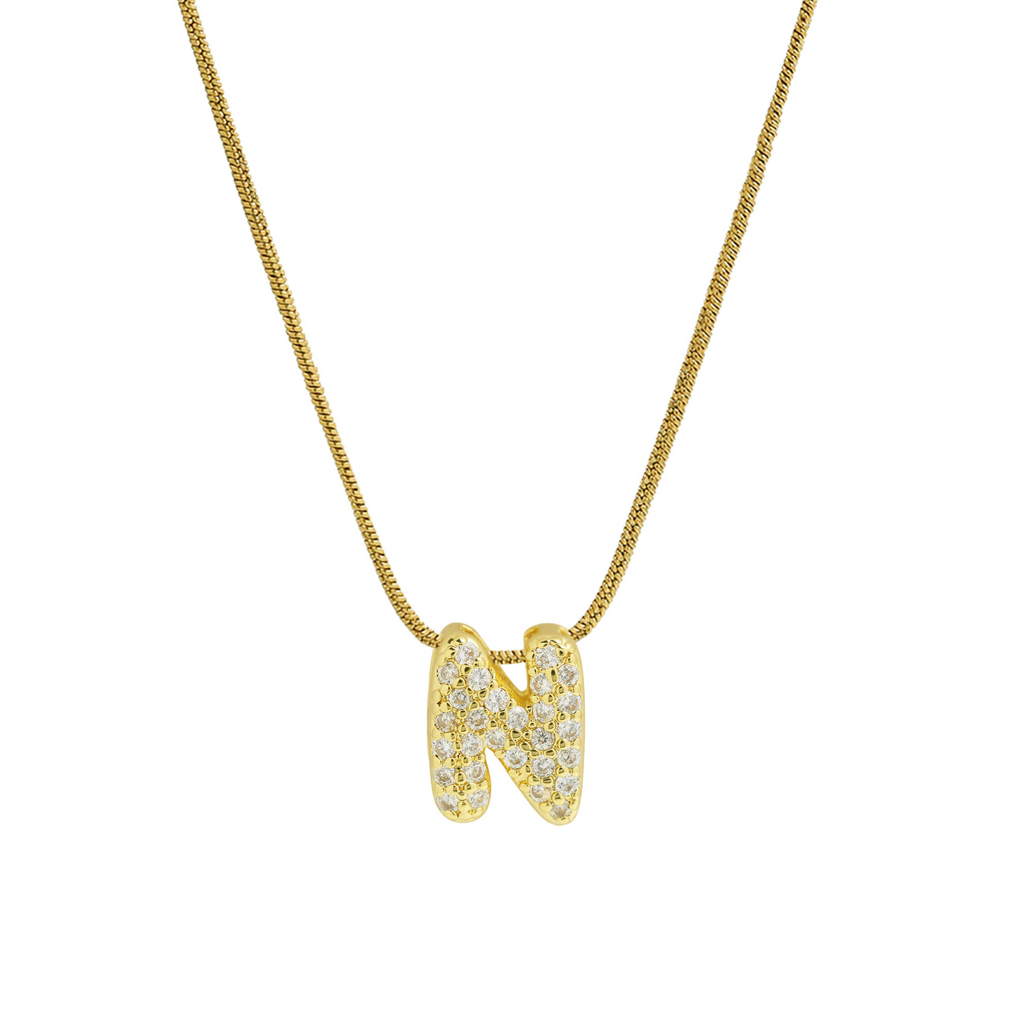 Diamond Bubble Letter Initial Necklace