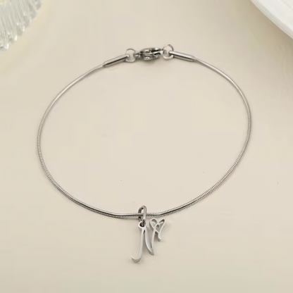 Dainty Cursive Heart Letter Initial Chain Bracelet
