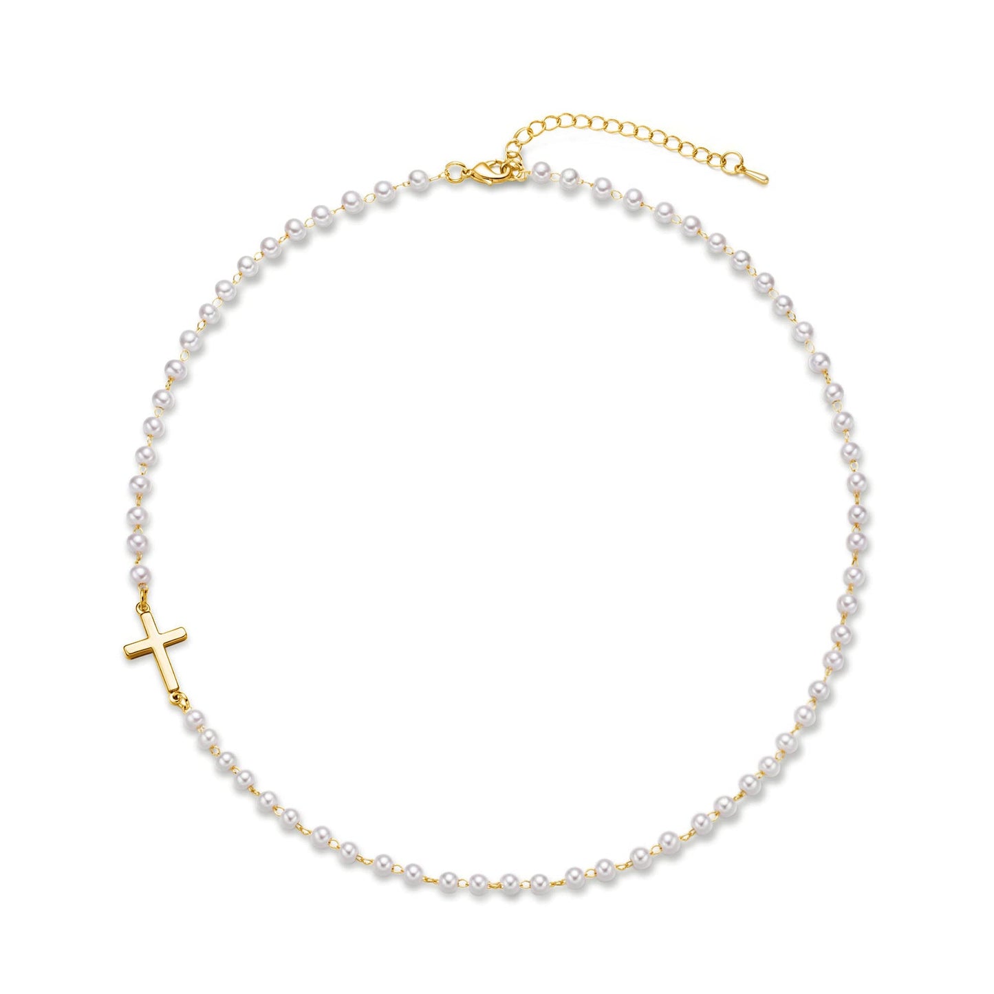Dainty Faux Pearl Cross Station Choker Necklace