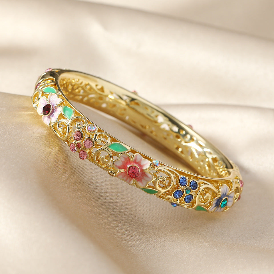 14k Diamond Accented Floral Bangles