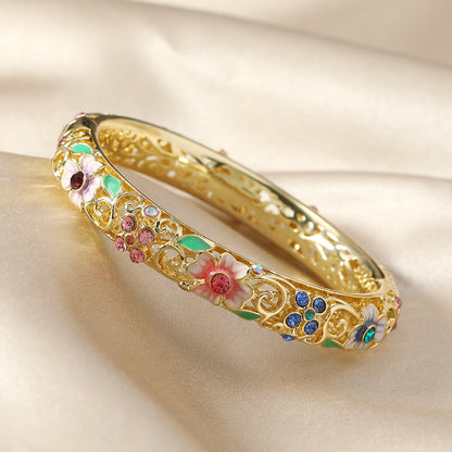 14k Diamond Accented Floral Bangles