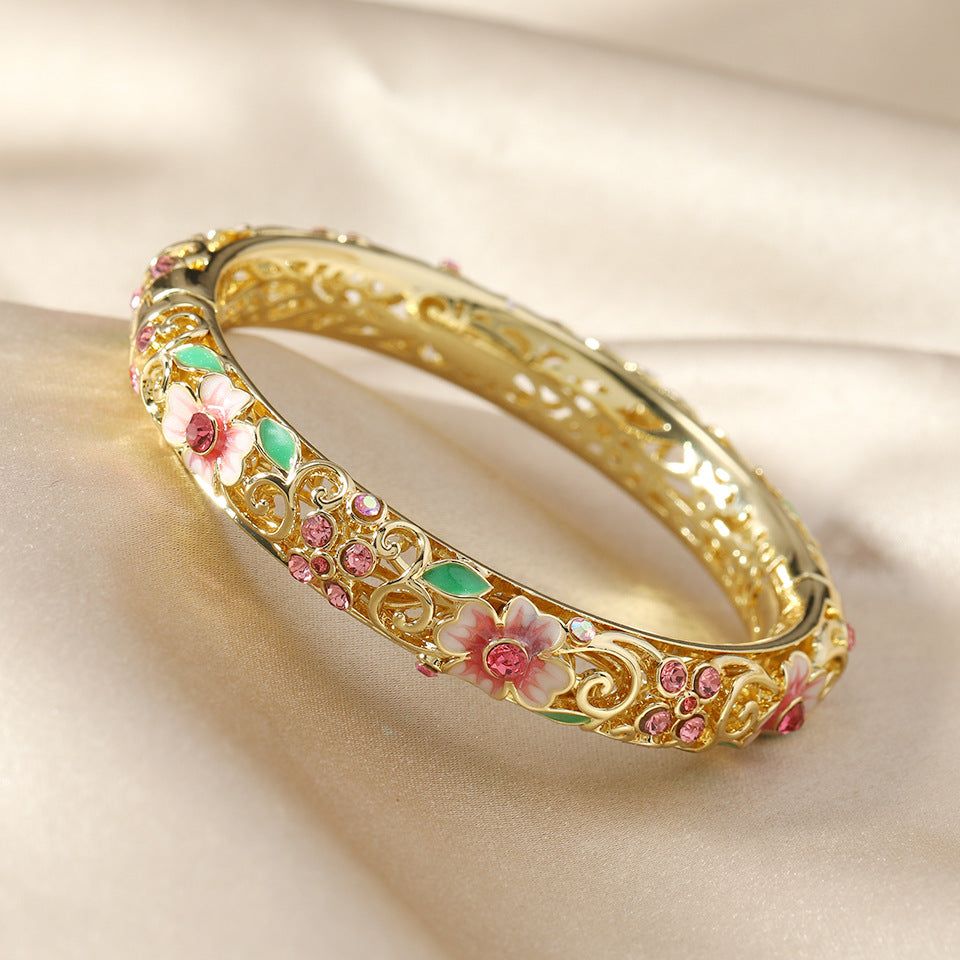 14k Diamond Accented Floral Bangles