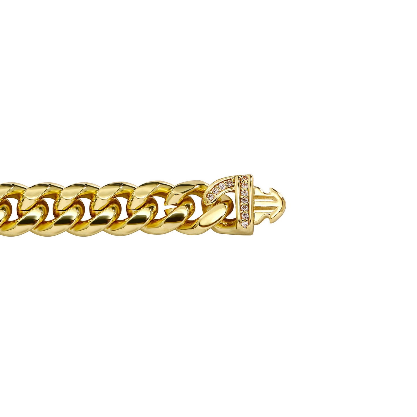 14k Chunky Diamond Accented Clasp Cuban Link Bracelet
