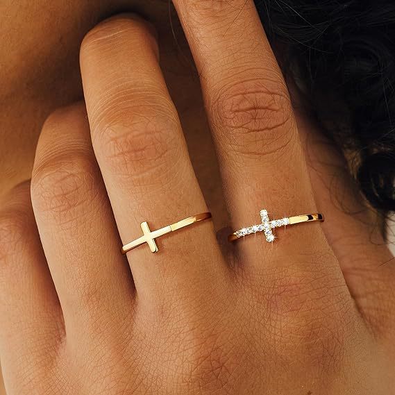 2pc Classy & Diamond Accented Cross Rings