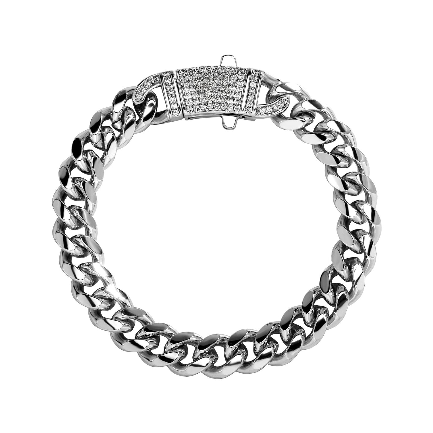 14k Chunky Diamond Accented Clasp Cuban Link Bracelet