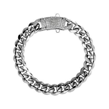 14k Chunky Diamond Accented Clasp Cuban Link Bracelet