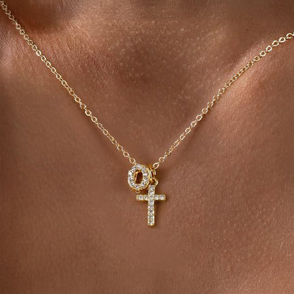 Dainty Diamond Initial & Cross Necklace
