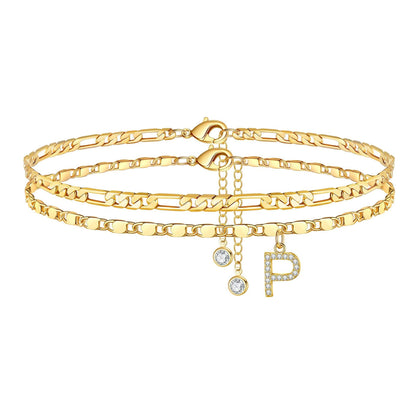2pc 14k Diamond Letter Initial Anklet