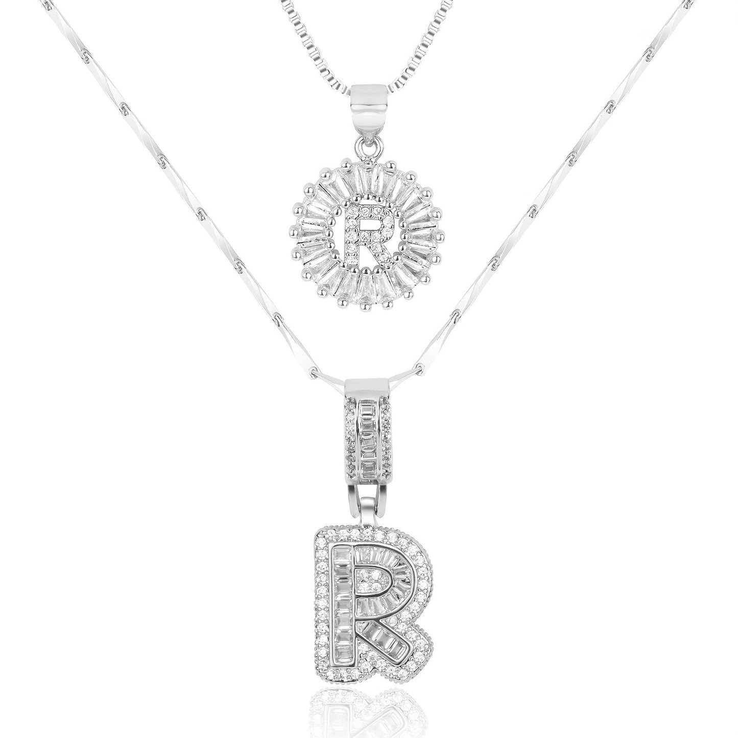 2pc 14k Diamond Letter Initial Necklaces
