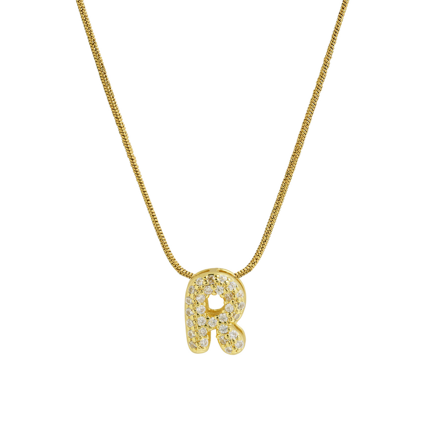 Diamond Bubble Letter Initial Necklace