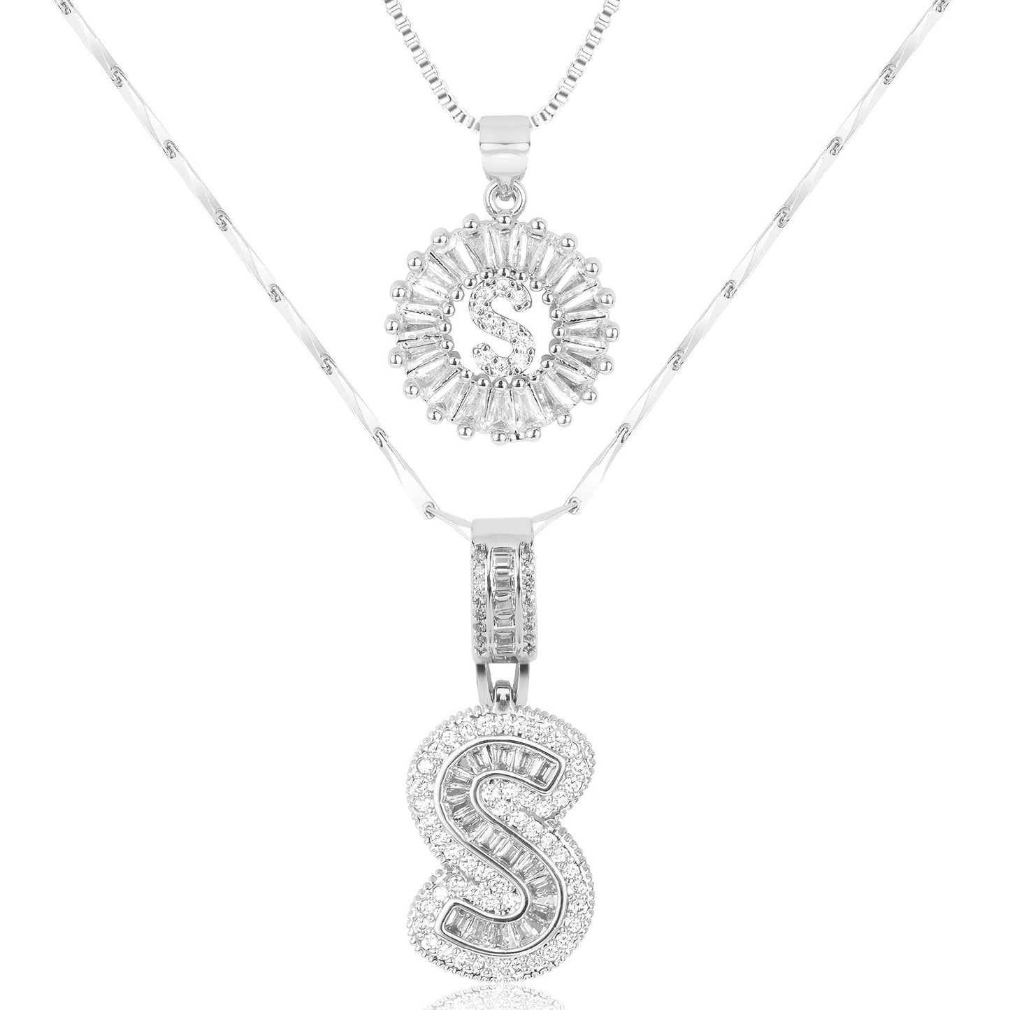 2pc 14k Diamond Letter Initial Necklaces