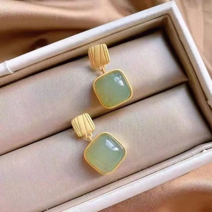 Geometric Square Jade Earrings