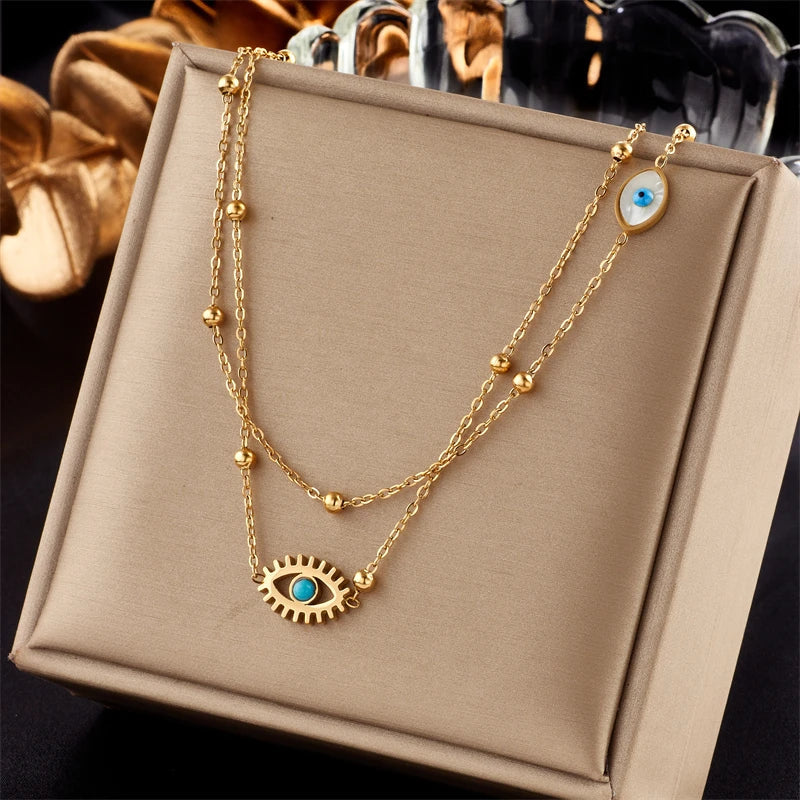 Dainty Satellite Chain Evil Eye Necklace Stack