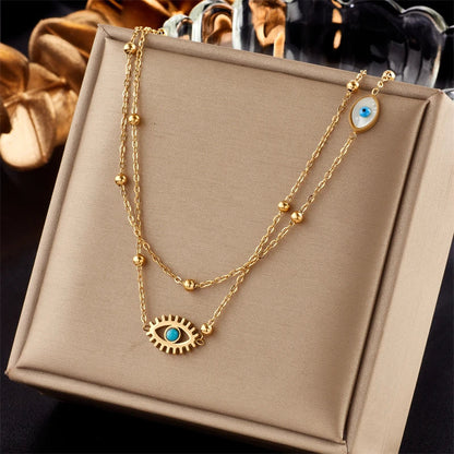 Dainty Satellite Chain Evil Eye Necklace Stack