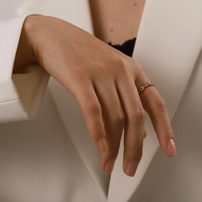 Adjustable Dainty Evil Eye Diamond Ring