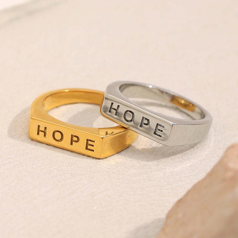 MamacitaSlay 316L roestvrij staal "HOPE" letterring, waterdichte feestsieraden, klassieke bedelring voor dames, 2025, nieuw trendcadeau