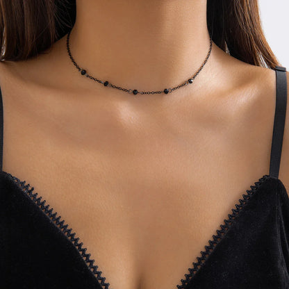 Dainty Black Spaced Beads Necklace