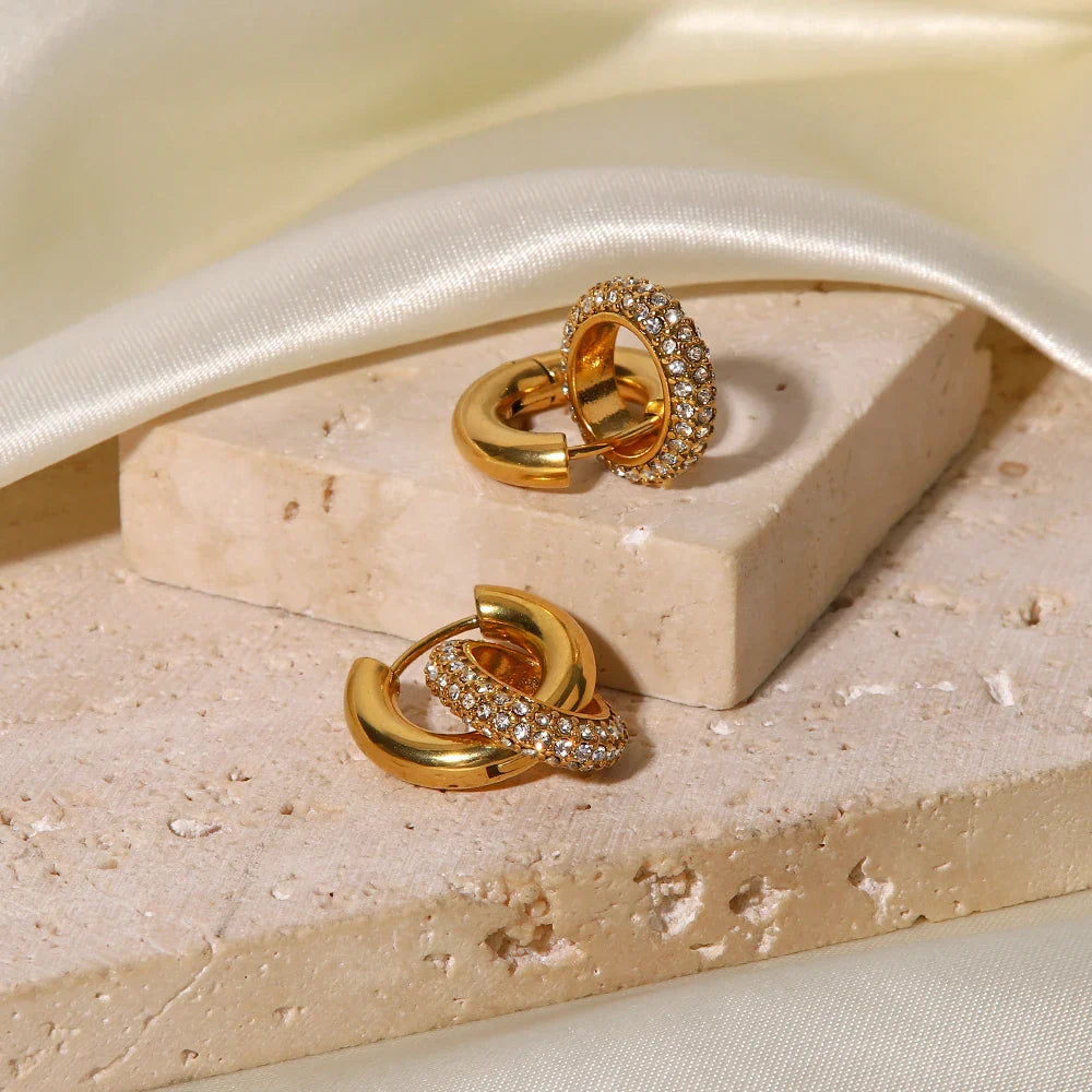 18k Dainty Huggie Diamond Dangle Earrings