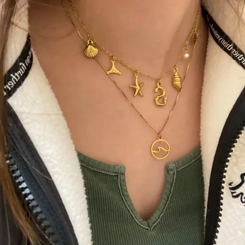 Personalized Summer Sea Shell Letter Initial Necklace