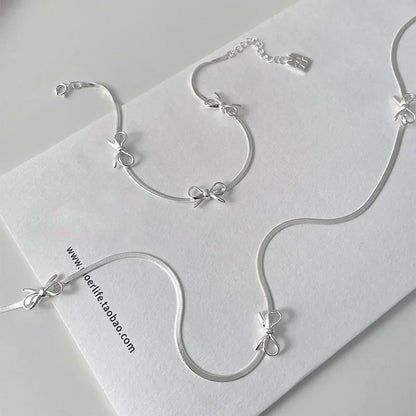 Feminine Bow Herringbone Necklace and Bracelet
