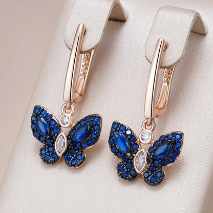 Dainty Blue Diamond Butterfly Earrings