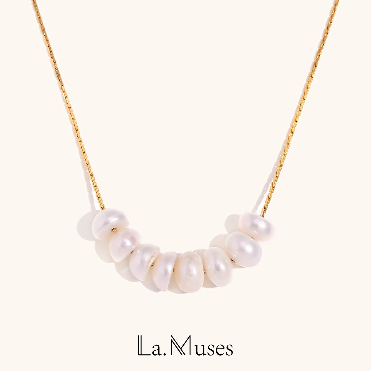 La.Muses Natuurlijke Parelkralen Chique Elegante Exquise Ketting Dunne Ketting Roestvrij Staal Minimalistische Charme Kraag Sieraden Vrouwen