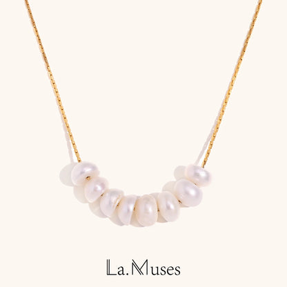 La.Muses Natuurlijke Parelkralen Chique Elegante Exquise Ketting Dunne Ketting Roestvrij Staal Minimalistische Charme Kraag Sieraden Vrouwen