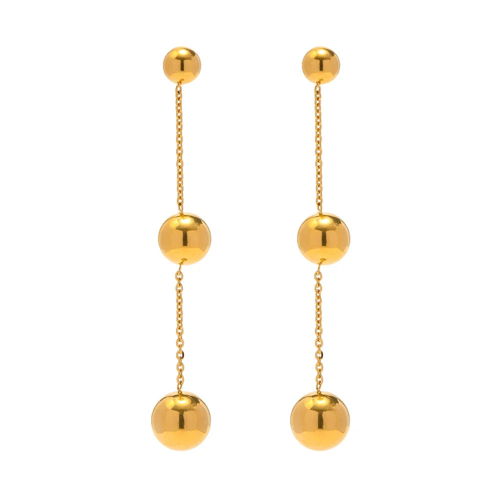 Dangle Gold Bead Tassel Earrings