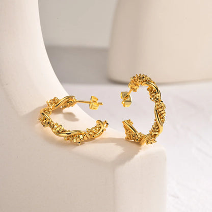 14k Dainty Textured Spiral Hoop Earrings