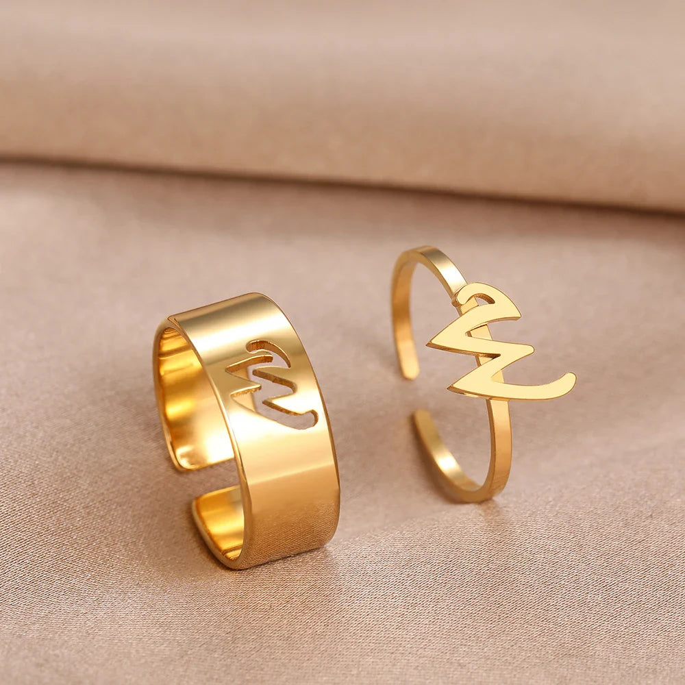 Adjustable Couples Matching Letter Rings