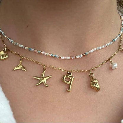 Personalized Summer Sea Shell Letter Initial Necklace