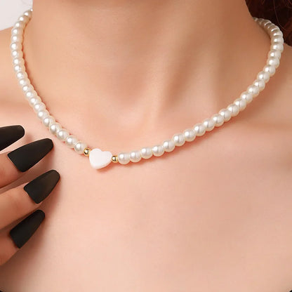 Classy Pearl Heart Choker Necklace