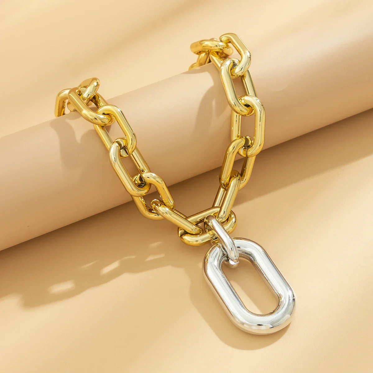 Chunky Two Tone Paperclip Bold Necklace