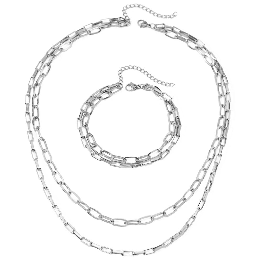Layered Dual Paperclip Bracelet and Necklace Set