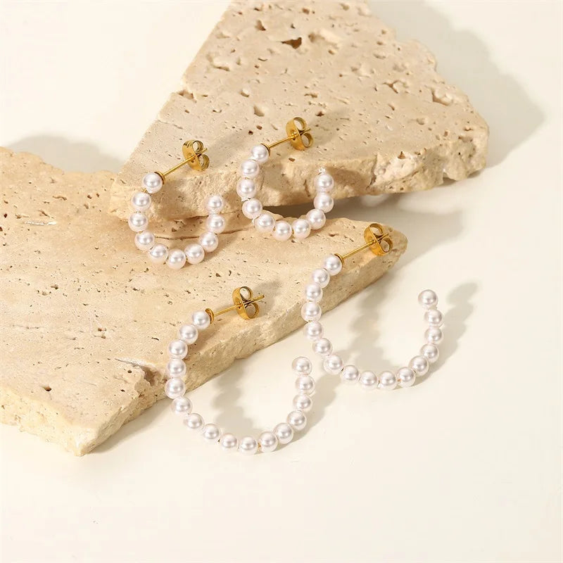 Elegant C Hoop Pearl Earrings