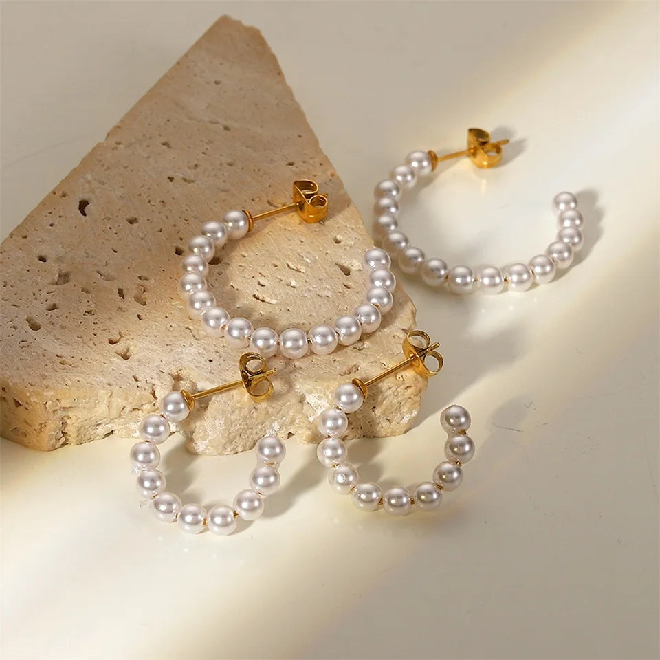 Elegant C Hoop Pearl Earrings