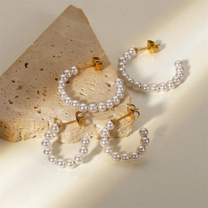Elegant C Hoop Pearl Earrings