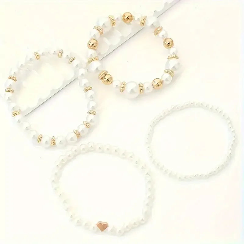 Bold Gold Accented Pearl Bracelet Stack