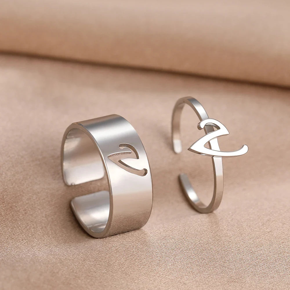 Adjustable Couples Matching Letter Rings